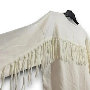 J. SOCIETY Drop Fringe Knit‎ Sweater M Off White Cream Tassels Sweatshirt Boho